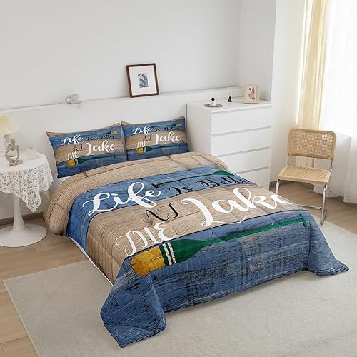 Miniatura 2 de Lake Life - Juego de ropa de cama tamaño Queen, decoración de habitación con temática de lago, juego de edredón para niños, juego de edredón de remo