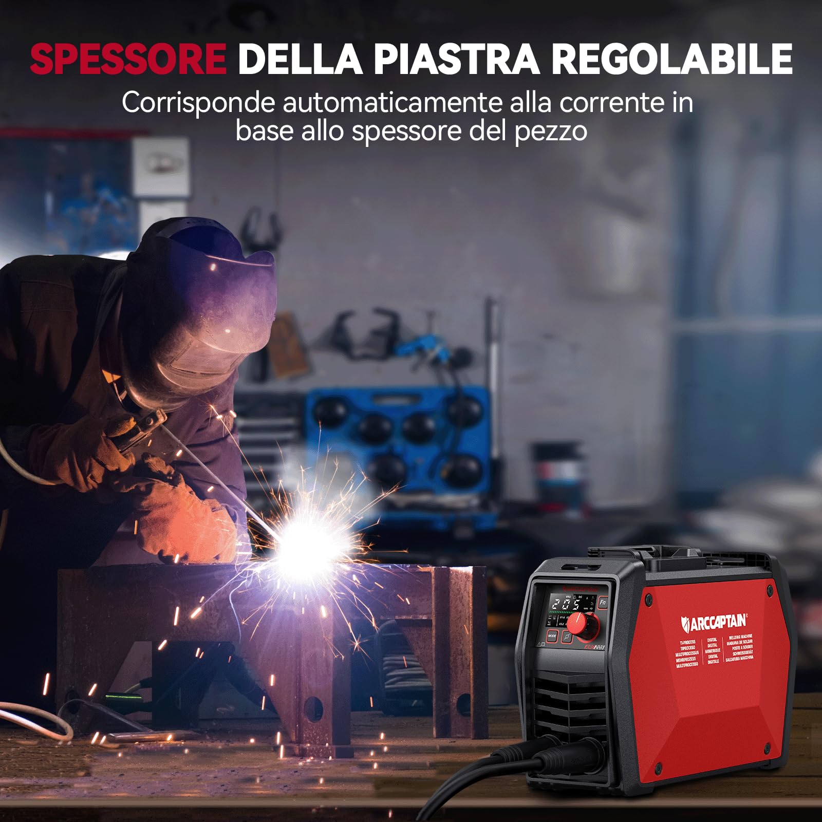 ARCCAPTAIN Saldatrice Elettrodo iControl ARC205 Pro [Controllo APP] 205Amp ARC/Lift TIG saldatrice, display a LED, IGBT Inverter 230V MMA saldatore con avvio a caldo, forza d'arco, e Anti-Stick