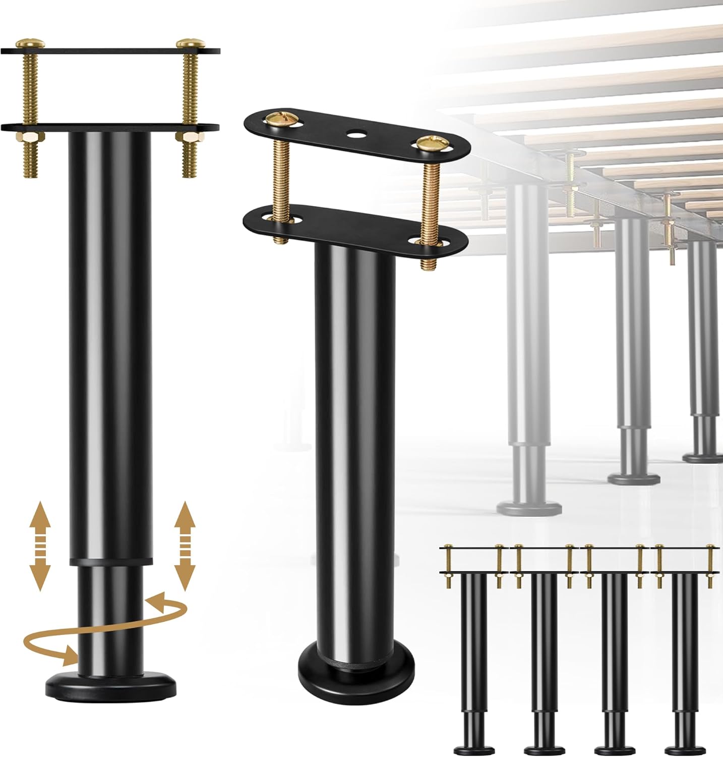 Set Of 4 Adjustable Bed Legs Replacement, Upgrade Under Bed