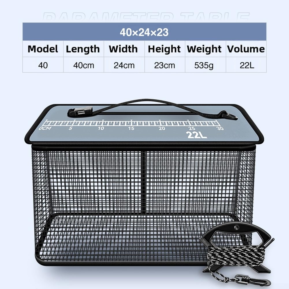 Cesta de pesca plegable de 29 L con flotadores de cuerda de 5 m (40 cm)