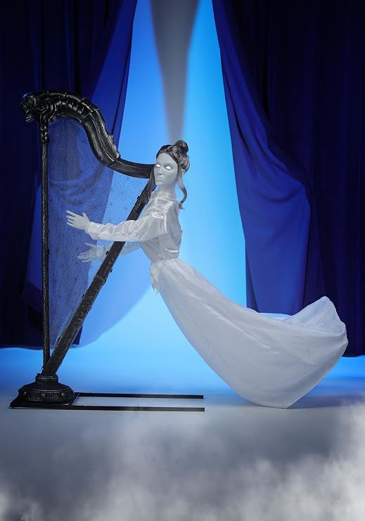 Fun Costumes Celeste the Restless Ghost Harp Animatronic | Halloween Decoration with Light Up Eyes, Moving Head, Sounds and Harp Music