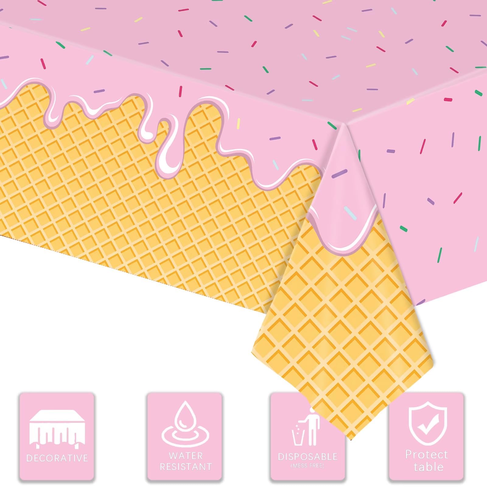 Paquete de 2 manteles de decoración de fiesta de helado, suministros de fiesta temática de helado, manteles rectangulares de 137 x 274 cm para cumpleaños de niñas, baby shower, fiestas