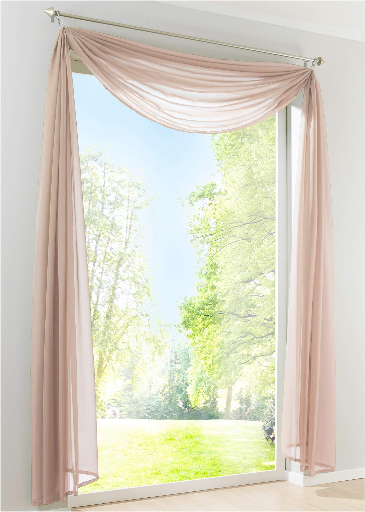 Voile transparent sable 140x800 cm avec arc mains libres uni pour fenêtre