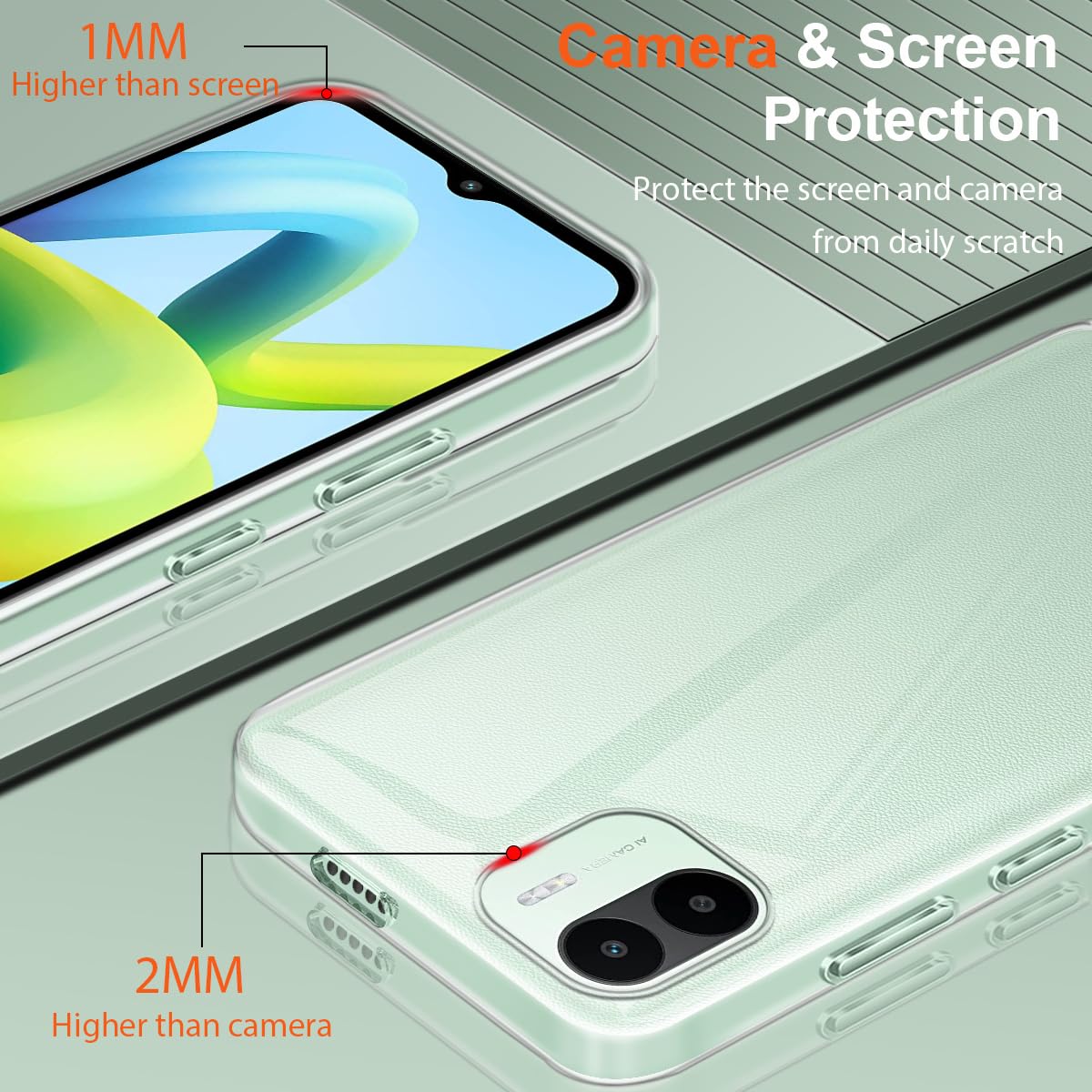 BestST Cover Per Xiaomi Redmi A1/Xiaomi Redmi A2, Vetro Temperato Custodia Antiurto Armor Cover A 360 Girevole 1297937