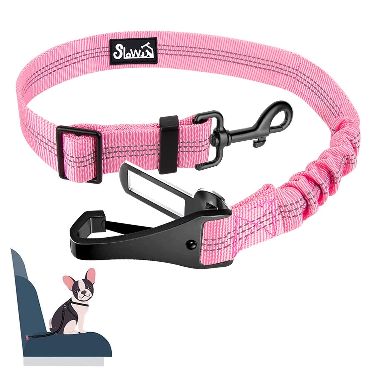 Eyein Dog Seat Belts for Cars UK, 2 in 1 Attachment Dog Car Harness Belt, Hook Latch Bar & Buckle with Anti Shock Elastic Nylon Bungee Buffer, Adjustable Reflective Duty Pet Safety Belts for Vehicle