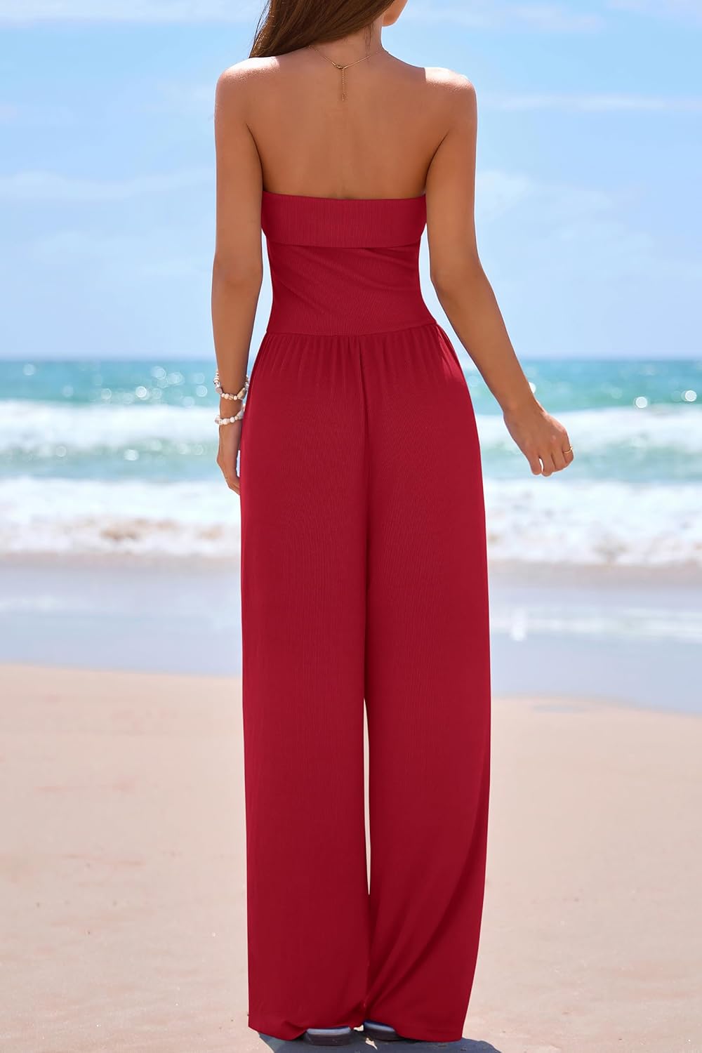 PRETTYGARDEN One Piece Strapless Jumpsuits for Women Dressy Casual Wide Leg Tube Rompers Jumper Beach Vacation Summer Outfits - Image 4