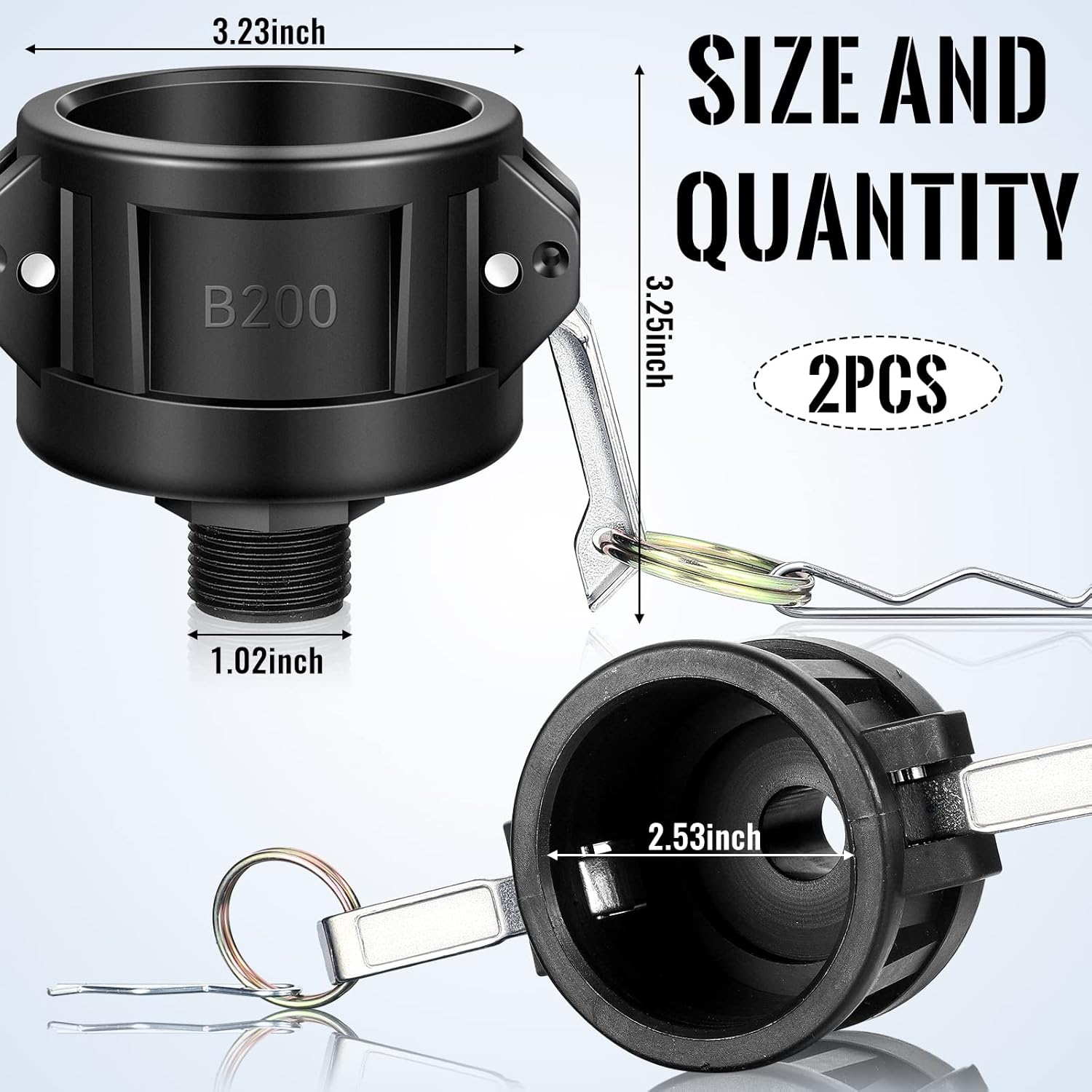 Tondiamo 275 330 Gallon Ibc Tote Fittings Adapter 2 Inch Tote Tank Drain Adapter with Camlock to 3/4 Inch Garden Hose Connection, Black(2 Pack)