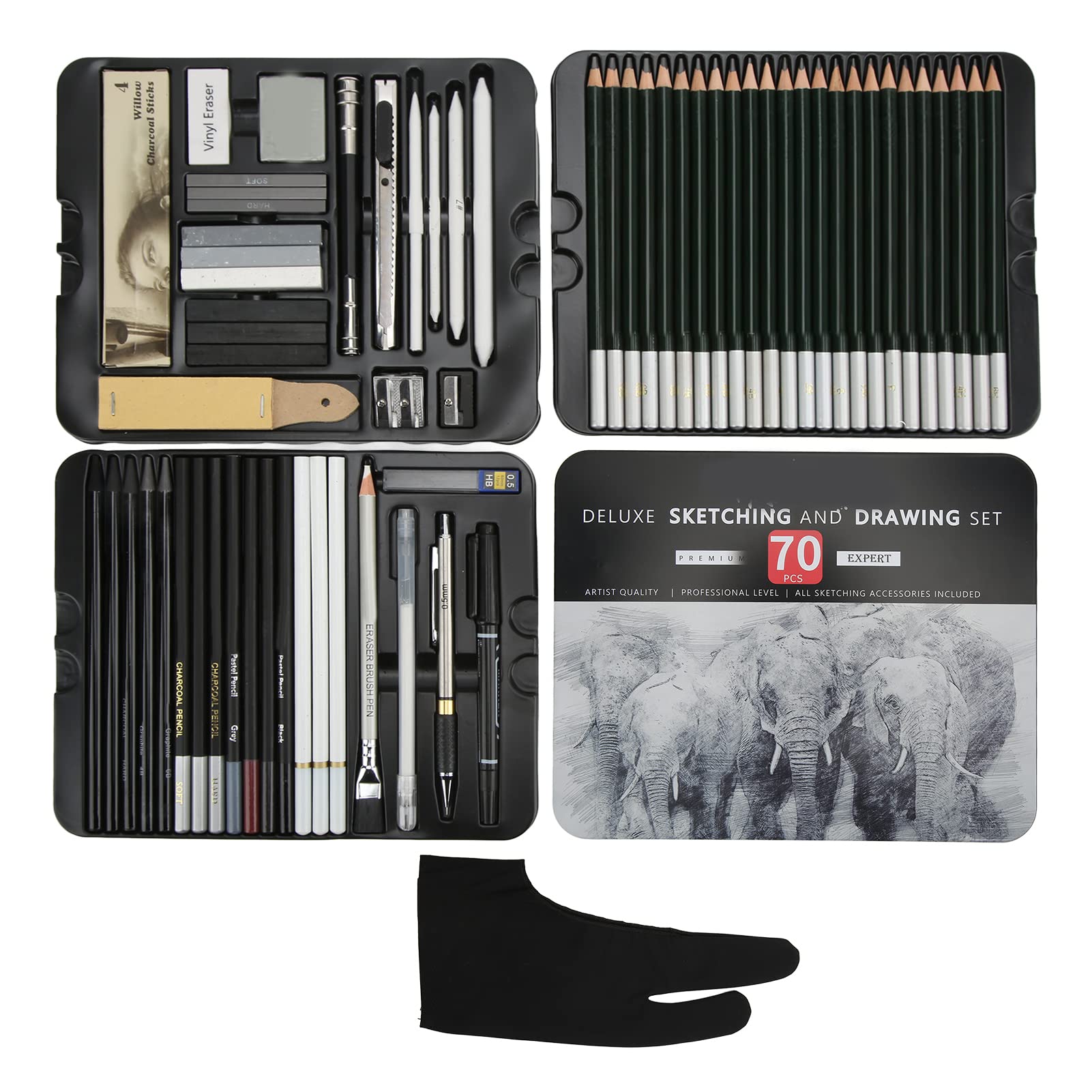 Kadimendium Skizzieren, Zeichnen, Bleistifte, Kunstset für Künstler, Studenten mit Druckbleistift, Radiergummi, Anspitzer und Markierungsstift