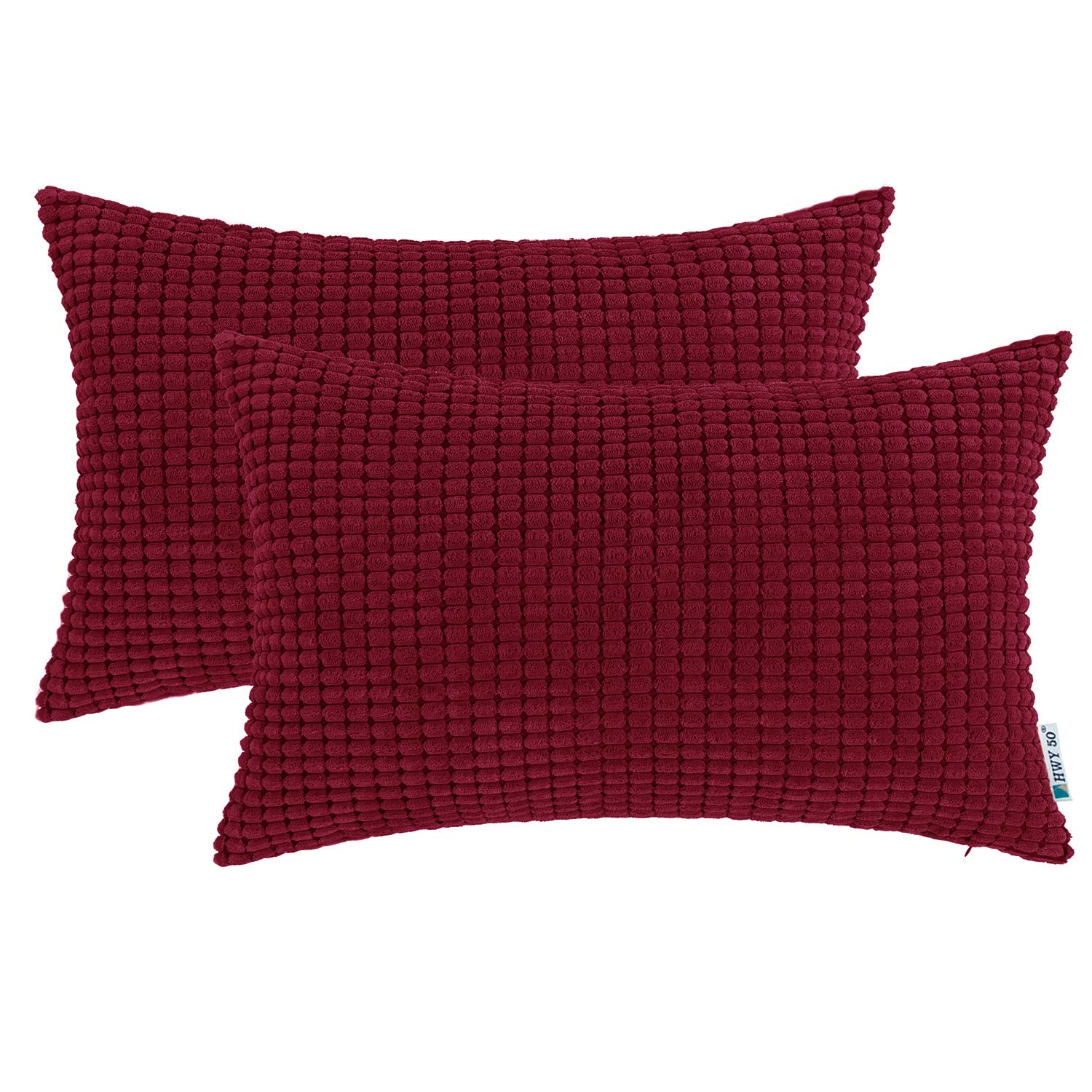 HWY 50 Burgundy Red Decorative Throw Pillow Covers Set 12x20 inch for Couch Sofa Living Room, Corduroy Soft Solid Rectangle Throw Pillows Cases Cushion Cover Pack of 2 Corn Striped