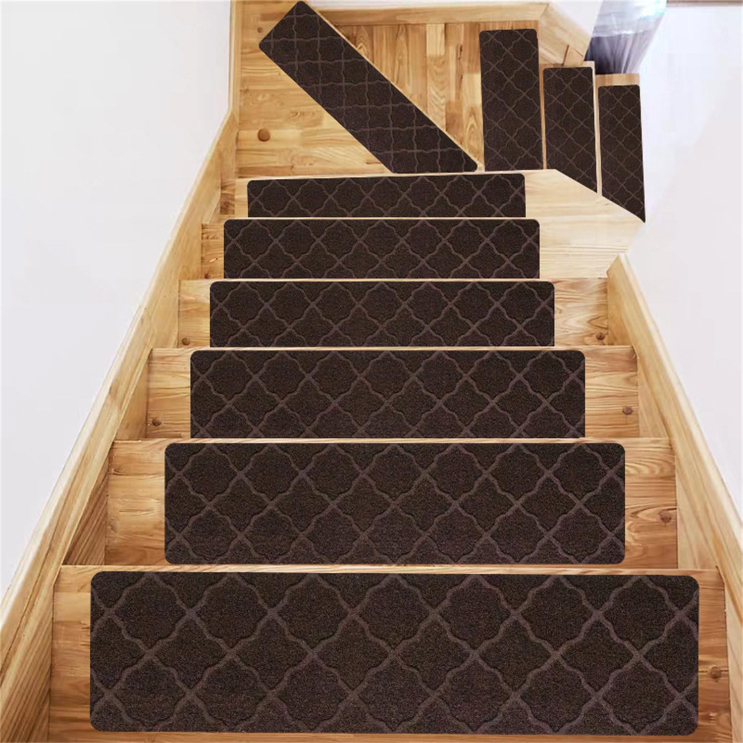 Tappetini antiscivolo per scale, lavabili in lavatrice, tappetini di sicurezza per anziani, bambini e animali domestici, colore caffè, resistenti e facili da pulire, 15 pezzi