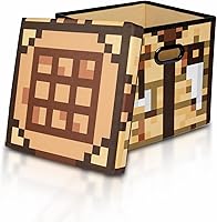 Vista 2 de Minecraft - Mesa de manualidades plegable de 15 pulgadas con tapa, contenedor de cesta de tela, organizador de cubos con asas, cubo marrón