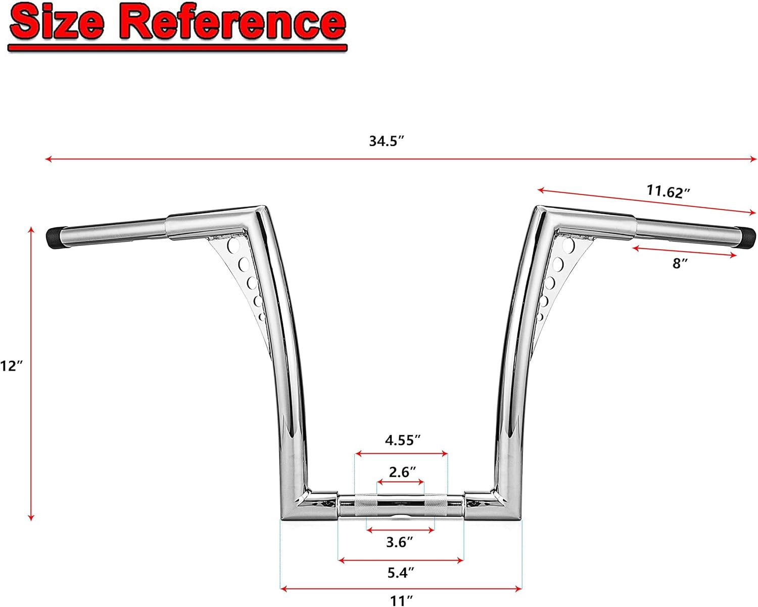 Dasen 12" Ape Hanger Handlebar, 1 1/4" Handle Bar Compatible with Harley Sportster 84-22, fit Softail 84-24, fit Dyna 93-17, fit Road Glide 98-13, fit Road King 94-22 Chrome