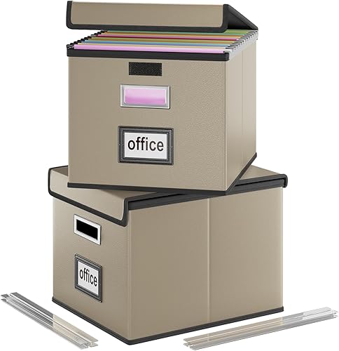 Vista 86 de Huolewa Caja organizadora de archivos con tapa, organizador de carpetas de archivos plegable para almacenamiento de documentos de oficina, caja