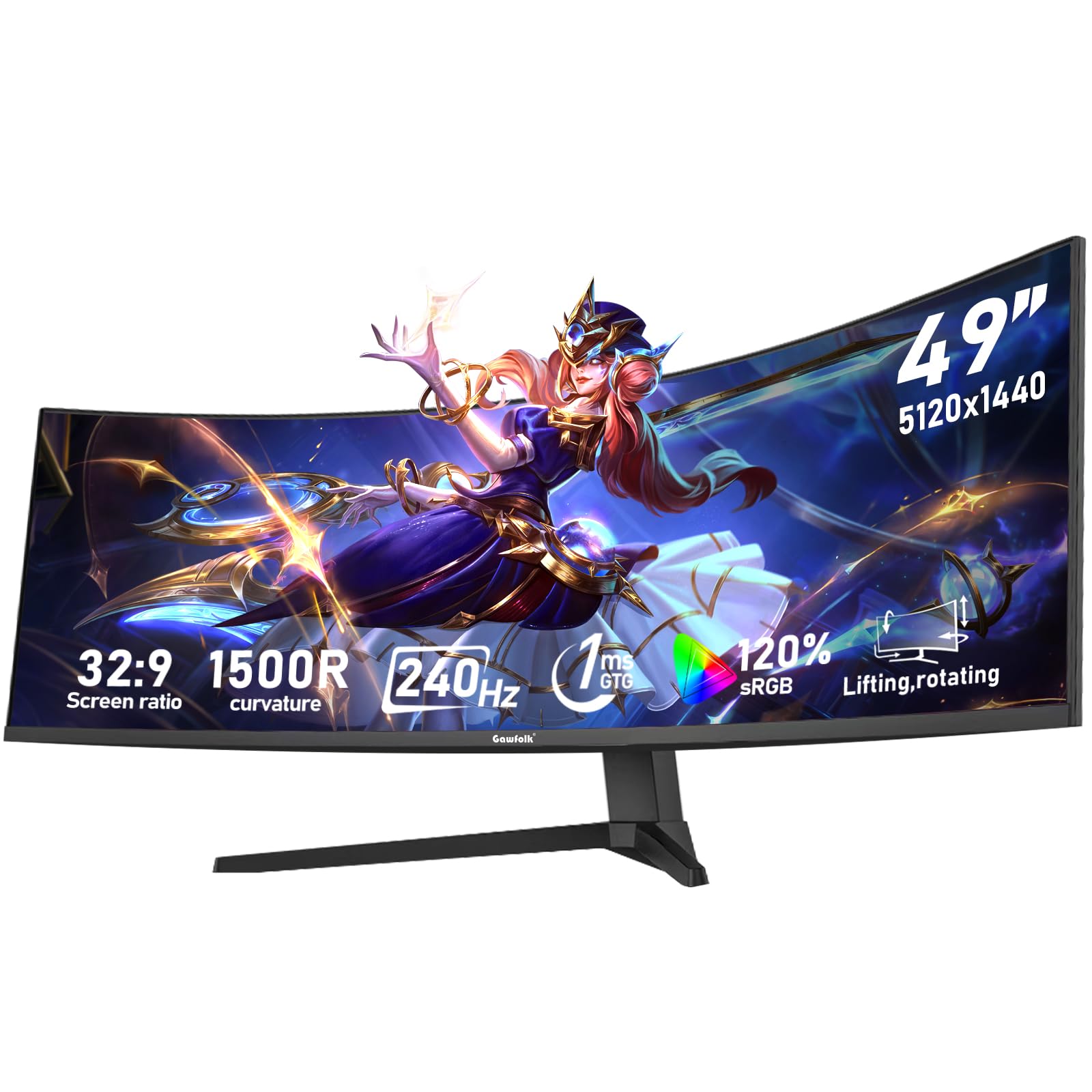 Gawfolk 34 Inch Ultrawide Curved 144Hz Gaming Computer Monitor 1500R PC screen 21:9 UWQHD (3440x1440),Adaptive Sync,178° Viewing Angle,HDMI、Display Port,Compatible with wall mounted VESA75x75MM-Black — view 13