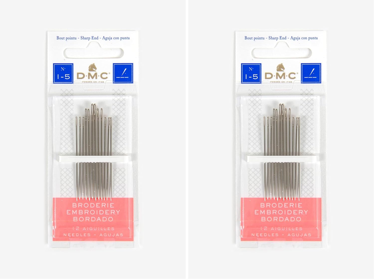 DMC 1765-1/5 Embroidery Hand Needles, 12-Pack, Size 1/5, Silver