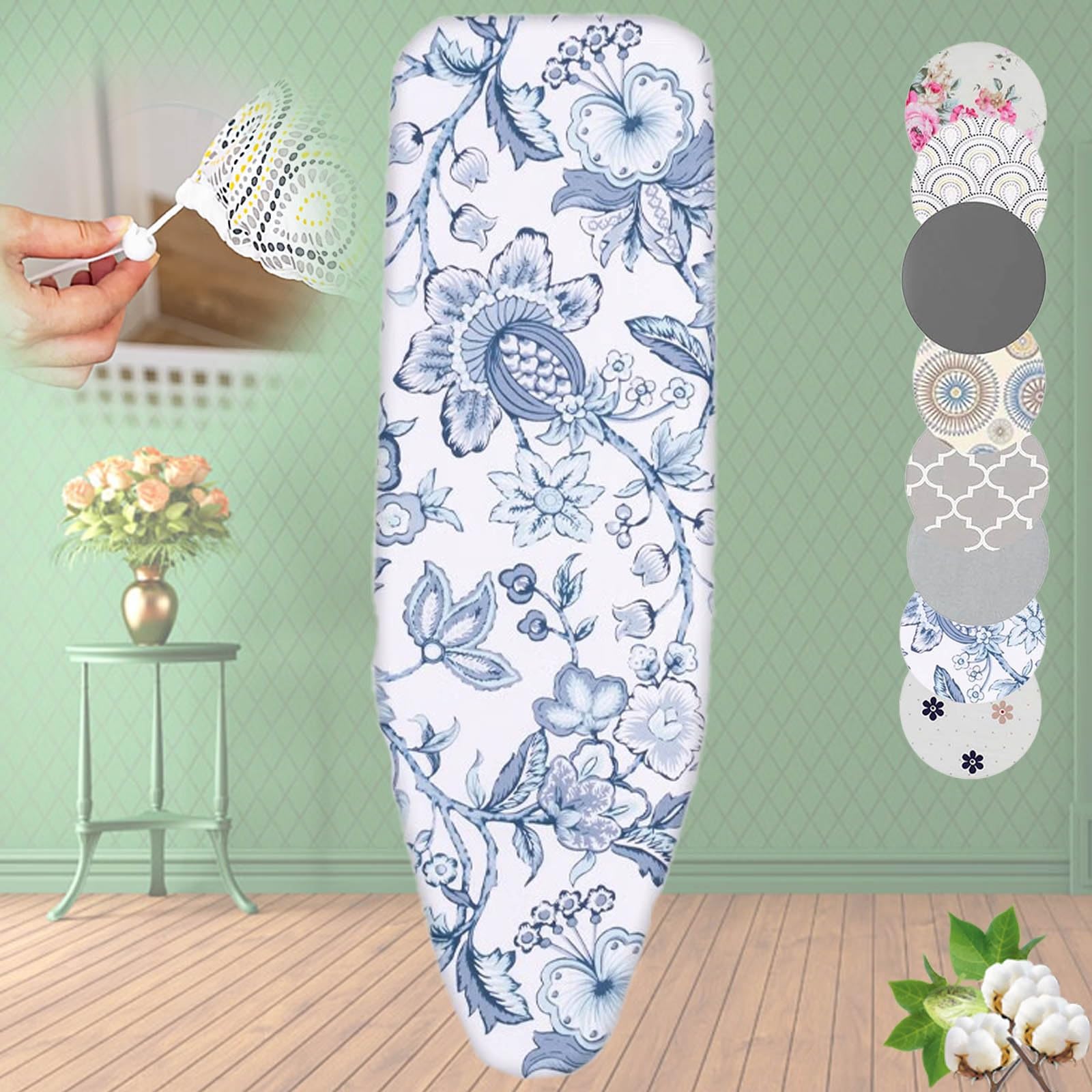 Funda de tabla de planchar resistente de 128 x 40 cm, repuesto acolchada para mesa de planchar, apriete con cordón, duradera y elegante (color Cymbidium)