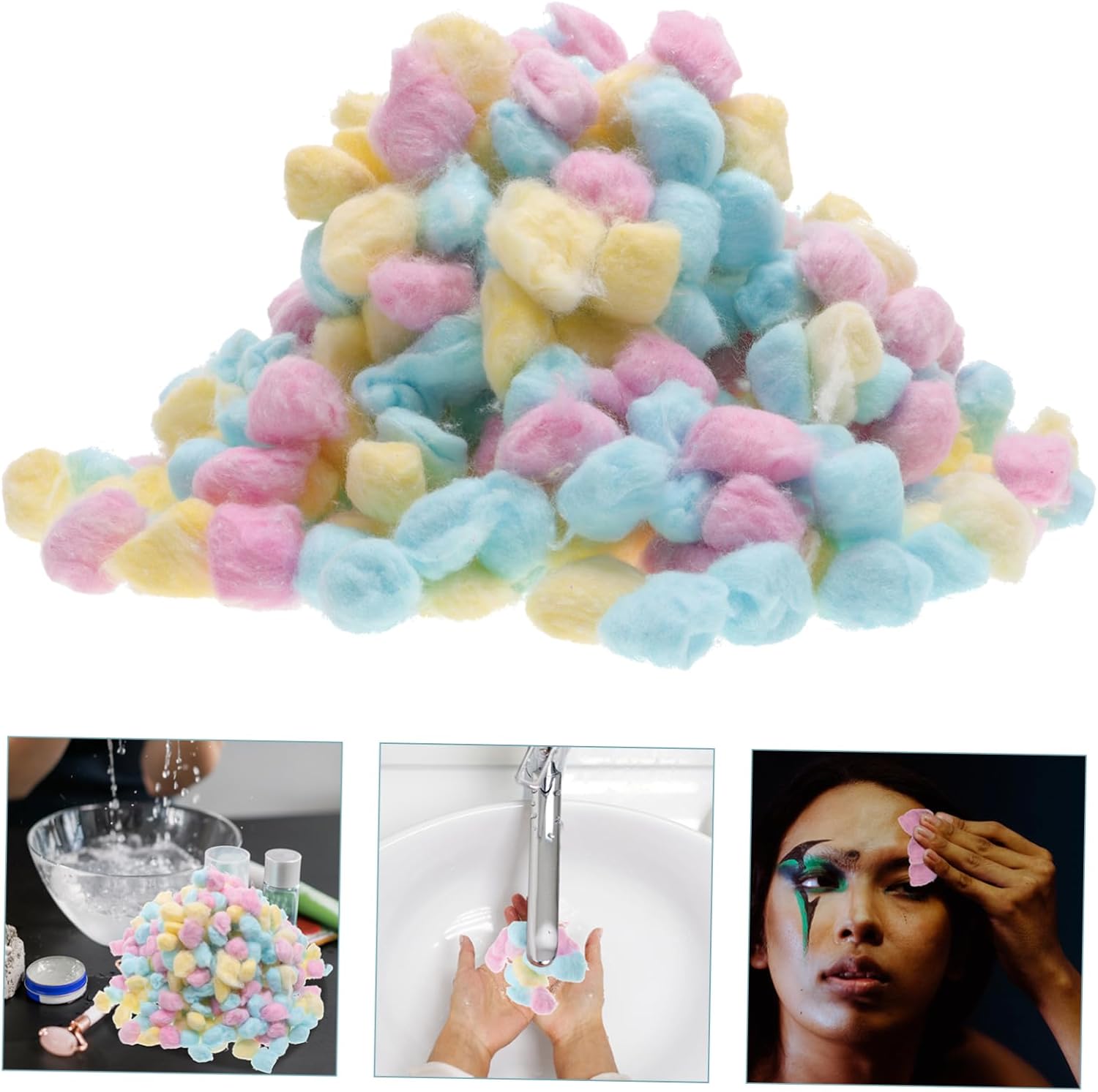 Healeved Cotton Balls Pink Yellow Blue Reusable Cotton Rounds for Face Cleansing Makeup Removal