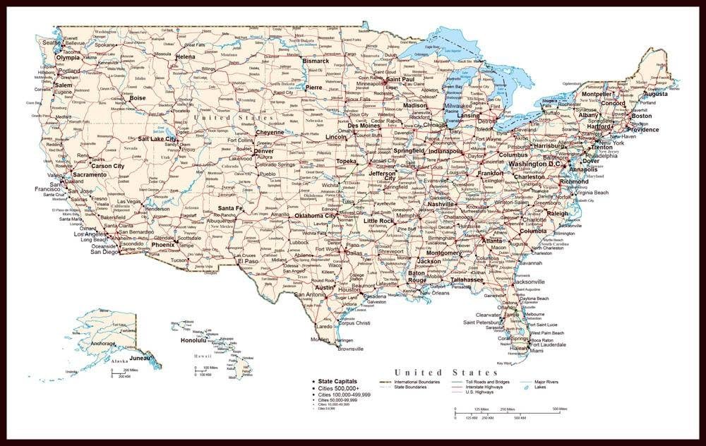 United States of America Map - USA Map Map Wall Decal - 42 Inches W x 27 Inches H - Peel and Stick Removable Graphic