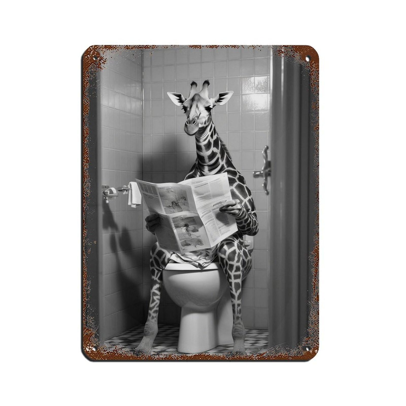 Giraffe Bathroom Art Poster Retro Poster Metal Tin Sign Chic Art Retro Iron Painting Bar People Cave Cafe Family Garage Poster Wall Decoration 12x16inch(30x40cm)