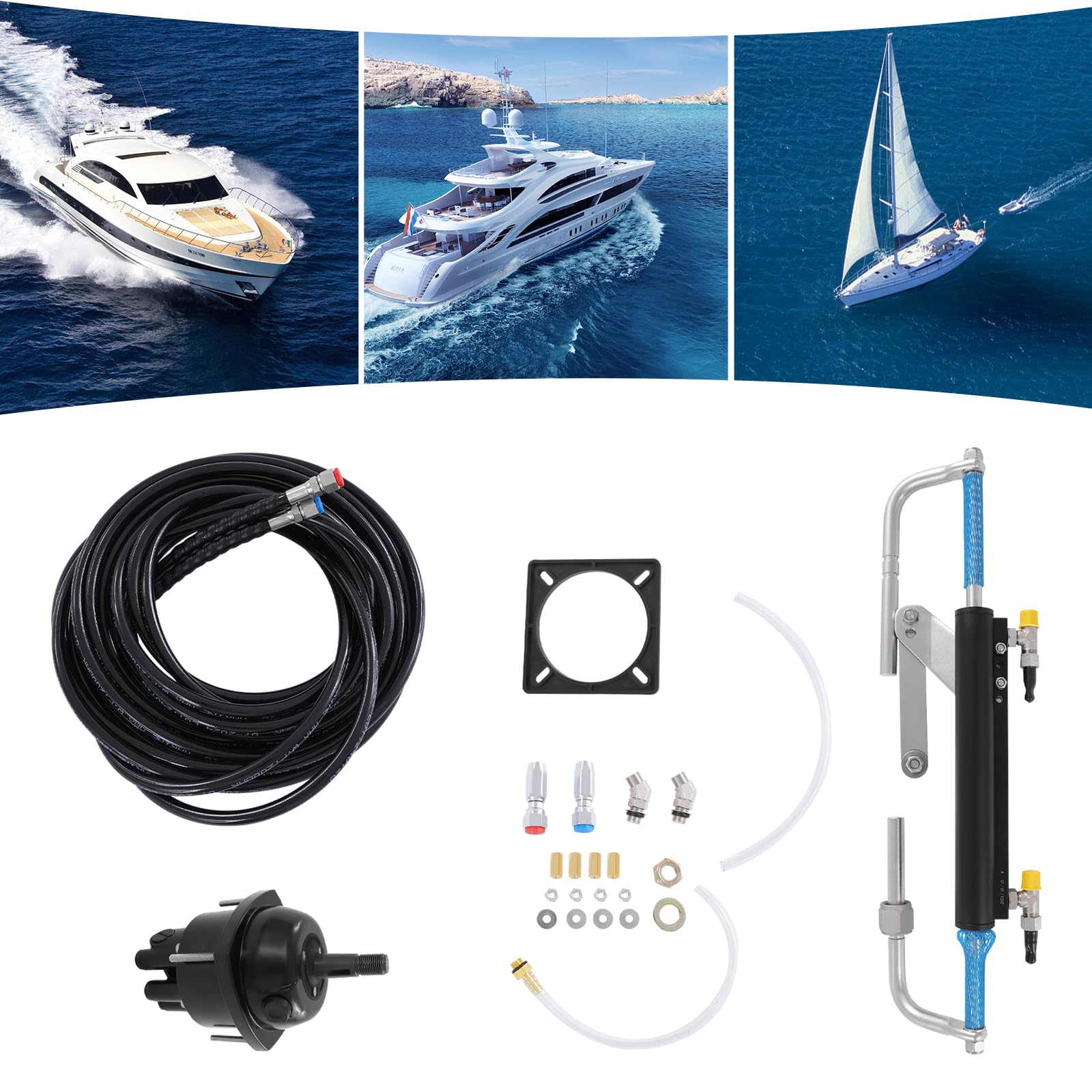 90PS Hydraulische Lenkung Steuerung Bootslenkung, Hydraulisches Außenborder-Lenkset, 200bar hydraulisches Lenksystem Für Einzel-außenbordmotoren, Marine Boote