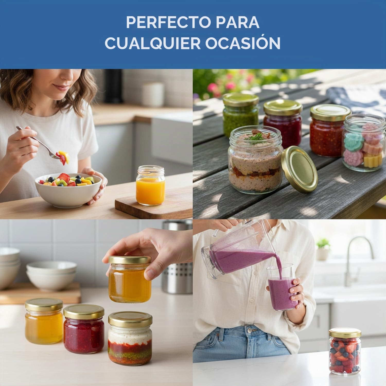 Espirito Rebelde - Lote de 20 tarros de cristal vacíos con tapa dorada de 100 ml - Tarros para mermeladas, tarros para conservas, miel, yogur, Mariage