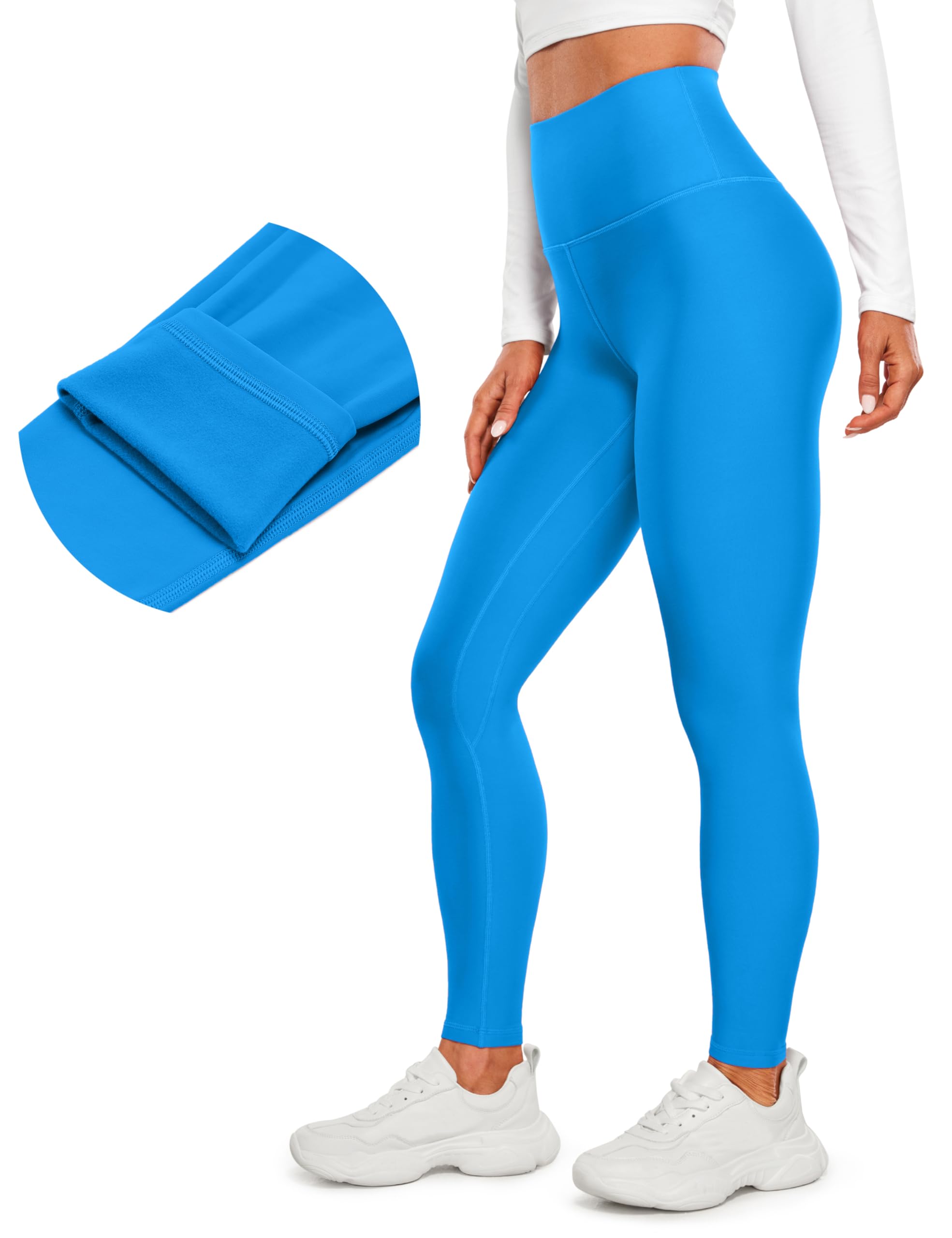 CRZ YOGA Fleece Lined Leggings 28'' - Thermal Casual Lounge Workout Yoga Womens Full Length Pants Winter Warm