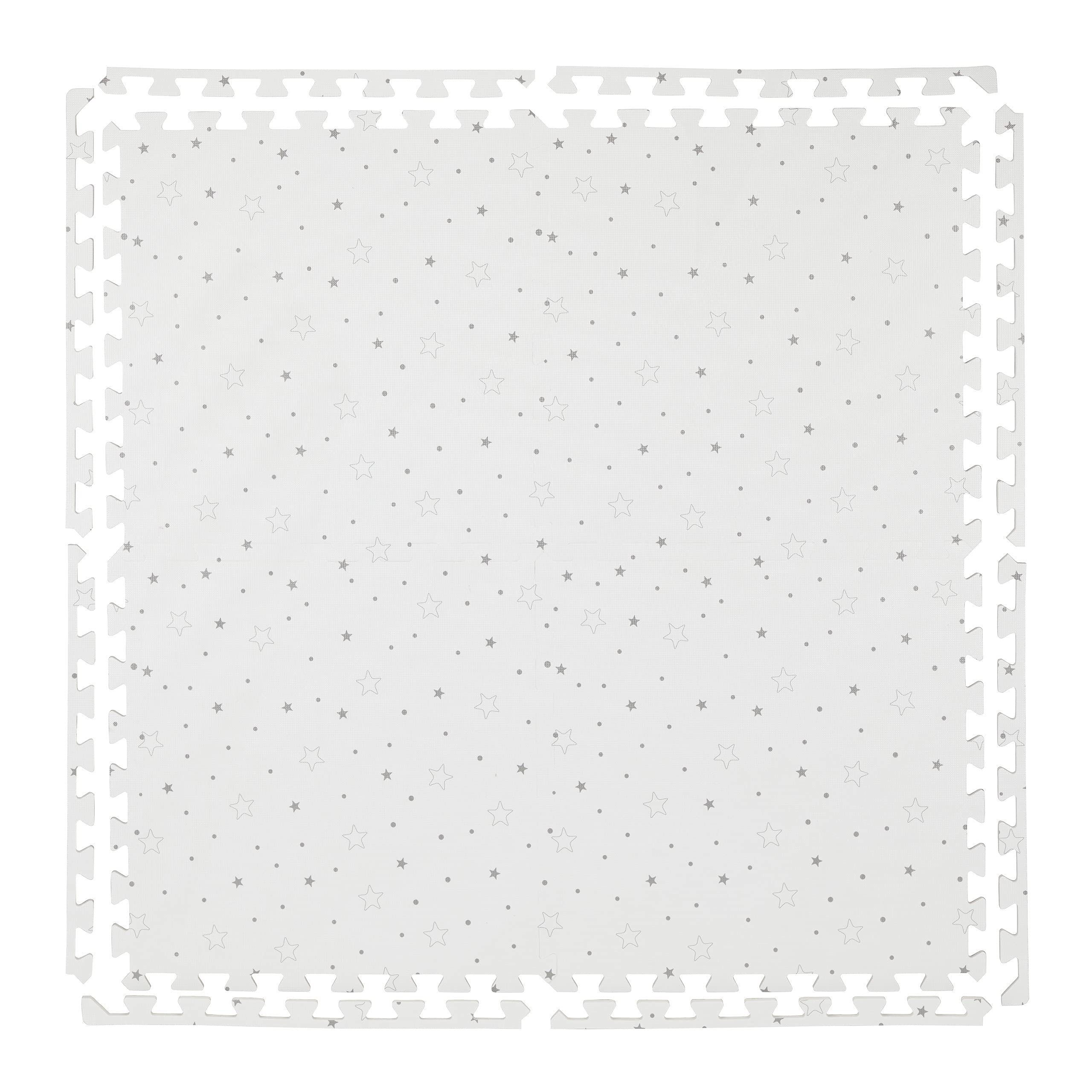 Relaxdays Mata puzzle w gwiazdki, 8 sztuk, pianka EVA, bez substancji szkodliwych, dla niemowląt i dzieci, mata do zabawy, 50 x 50 cm, biała/szara