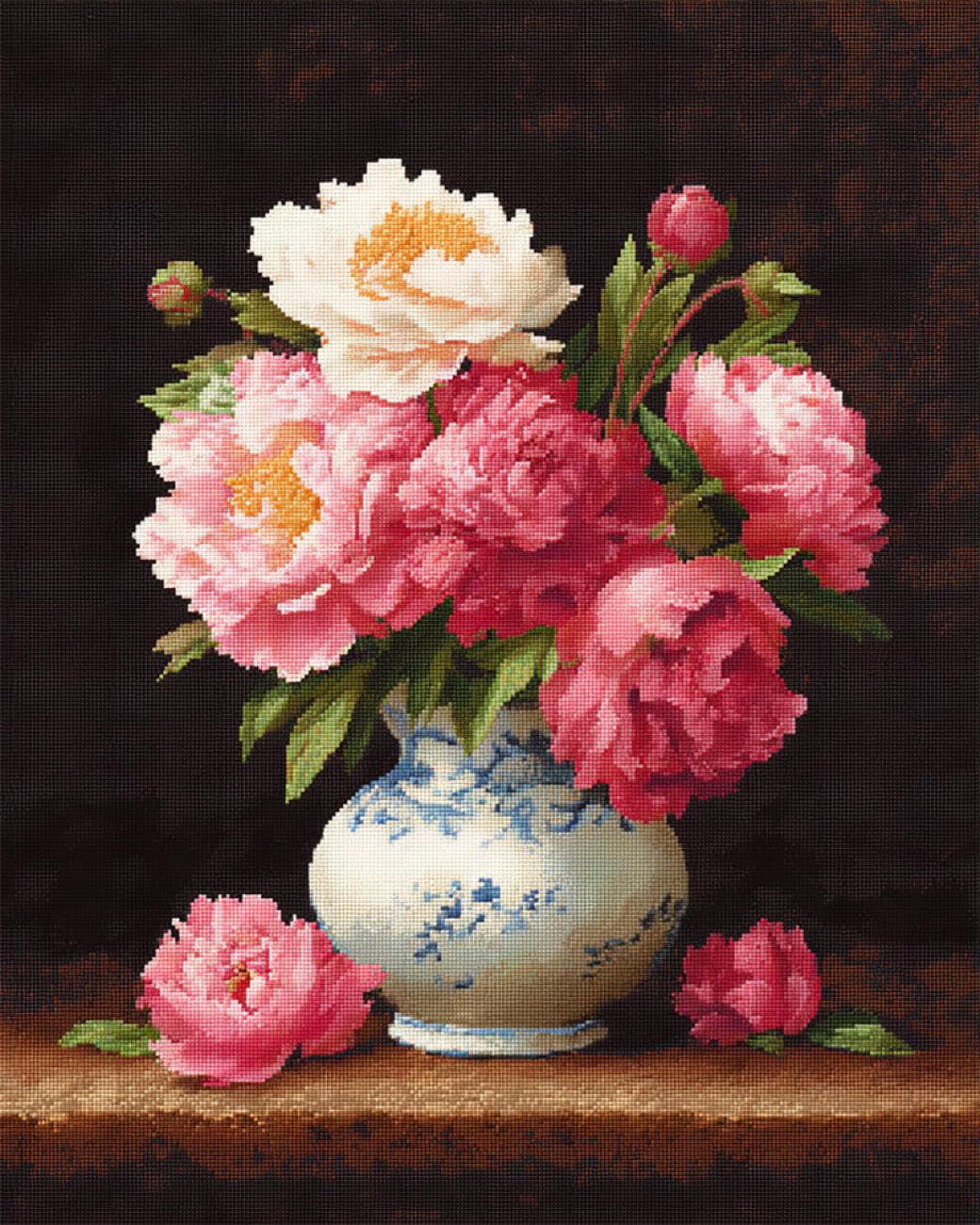 RKFLGEW 14CT Cross Stitch Kits for Adults Flowers in A Vase Needlepoint Counted Kits Embroidery Set Arts and Crafts for Home Decor 40x50cm