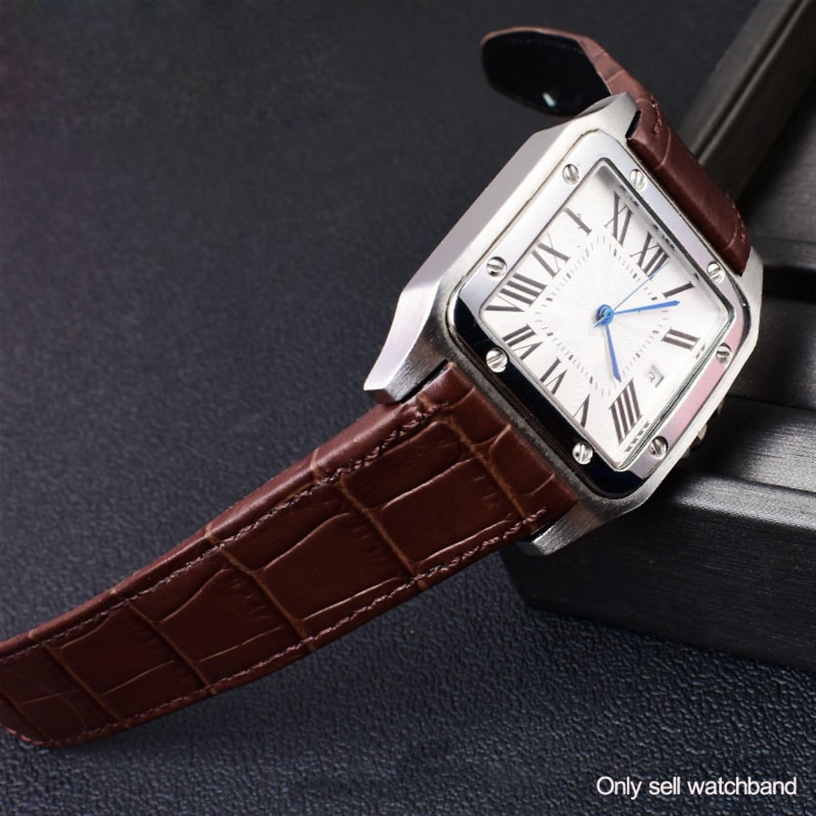 PURYN Correa de reloj de piel auténtica para Cartier Santos 100 de 20 mm y 23 mm