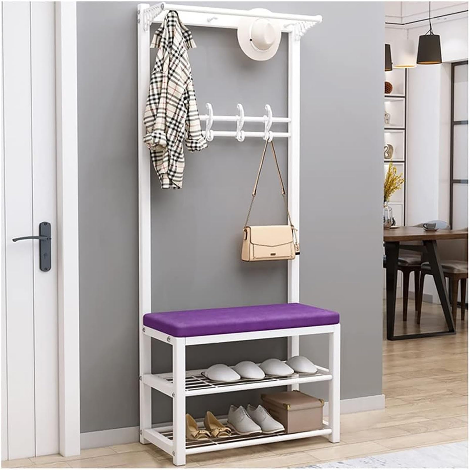 FGXHHS Freestanding Entryway Organizer with Bench, Shoe Storage, and Multiple Hooks for Space-Saving in Living Rooms Bedrooms