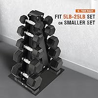 Vista 6 de Fitvids Juego de mancuernas hexagonales recubiertas de goma y estante - Mancuerna + estante A: 150 libras (5-25 libras pares) - Negro