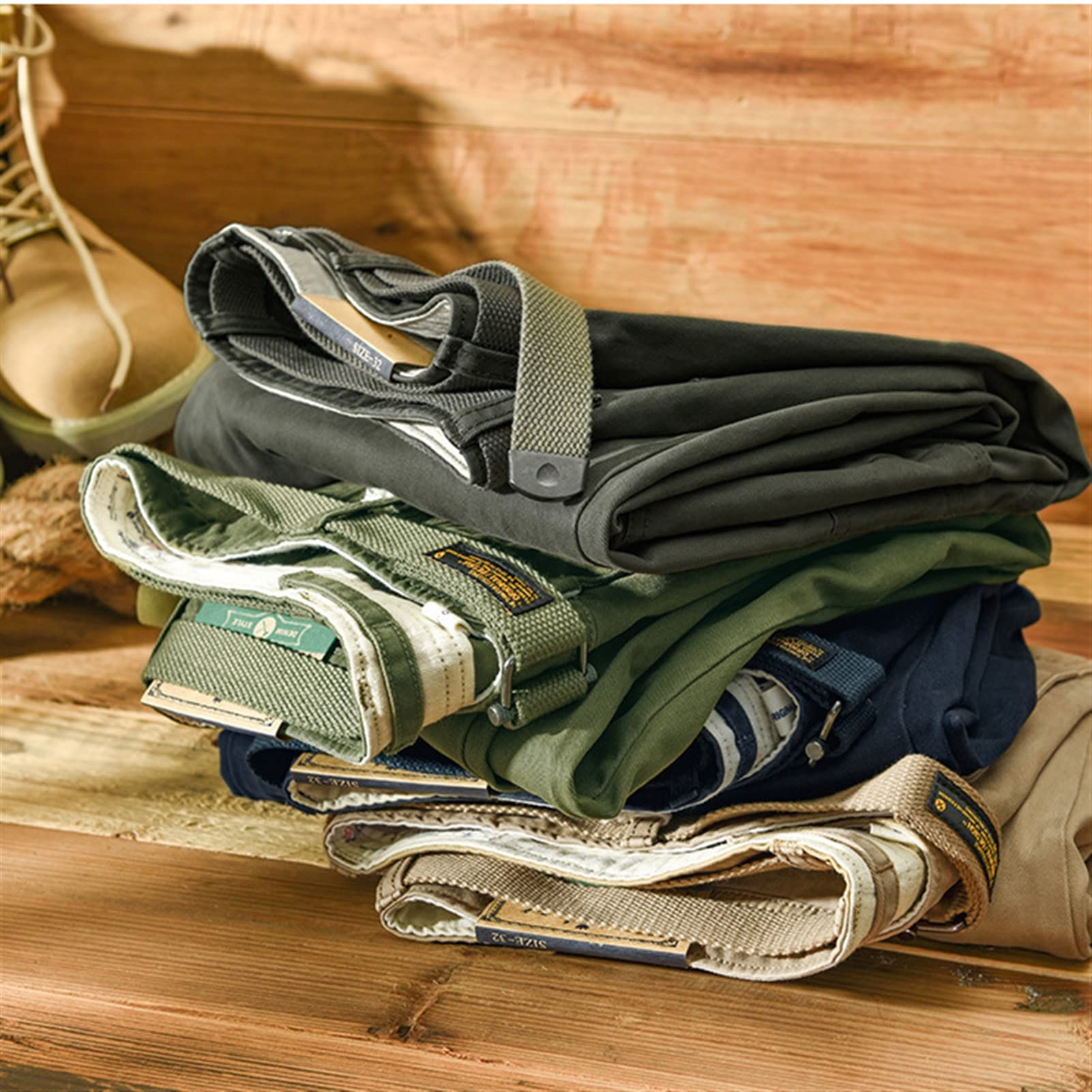 GIBZ Pantalon Cargo pour Homme avec Poches et Ceinture 100% Coton Coupe Ample Pantalon Tendance pour Le Travail