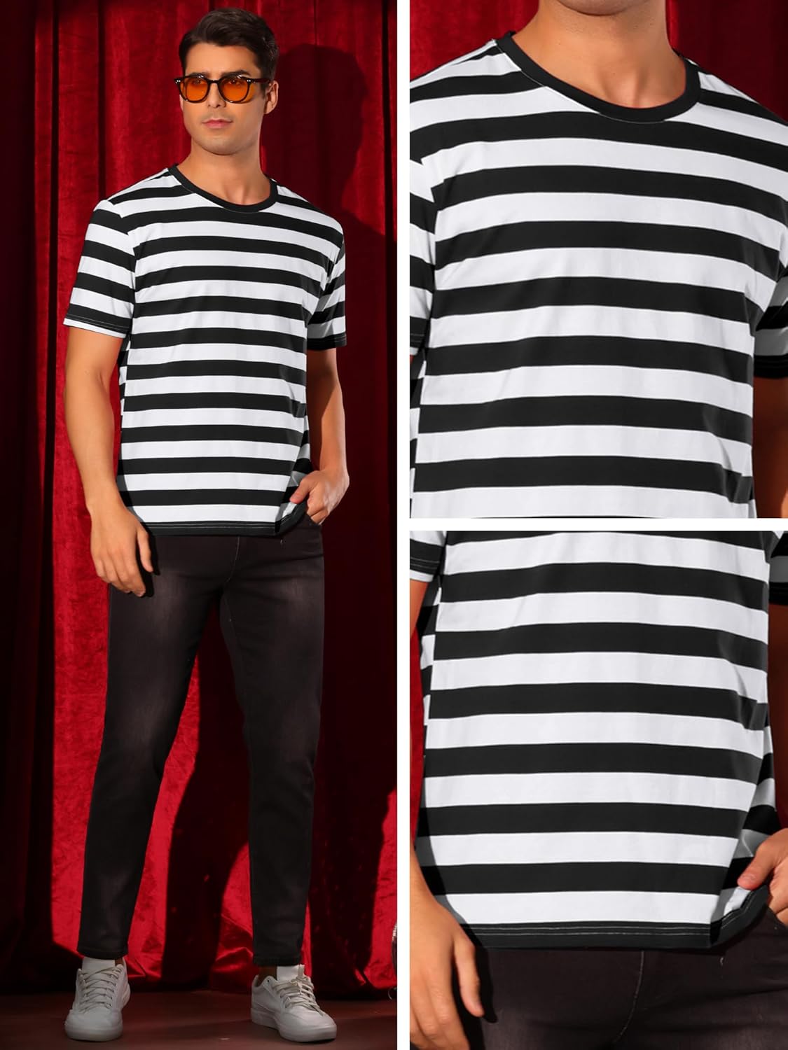 Lars Amadeus Striped T-Shirt for Men's Short Sleeve Crew Neck Casual Stripes T Shirt - Image 4