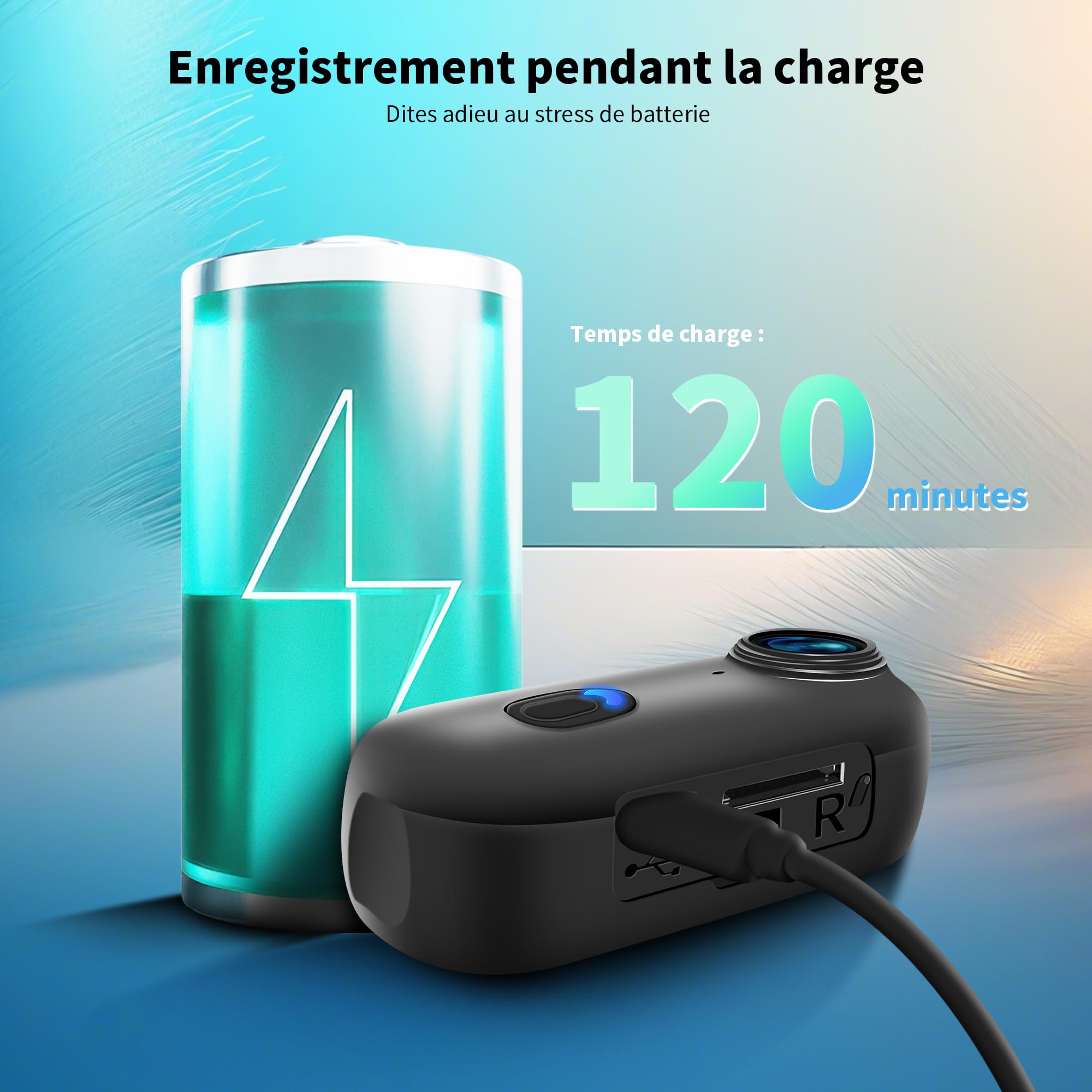 Mini Caméra Sport 4K WiFi, 360° Camera Vlog, Caméra d'action pour Casque de Moto, Bodycam Portable Étanche jusqu'à 30M, Accessoires Multifonctionnels