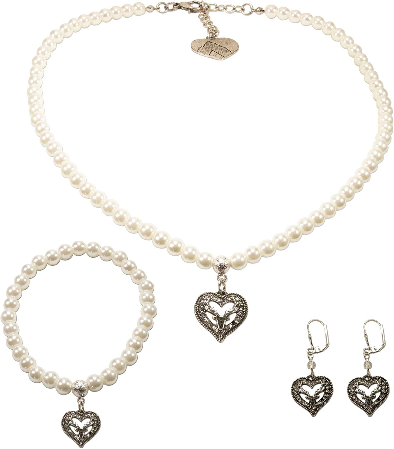 Alpenflüstern Trachtenschmuck-Set - Dirndl Kette Mit Hirsch Und Ohrringe