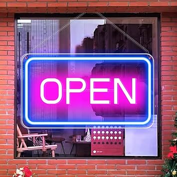 LightingWill LED Neon Open Sign, 16"x 9" Ultra Bright Open Signs for Business, Dimmable 5V USB Light Up Signs for Business Window, Coffee Shops, Stores, Restaurants Bars Hotel, Blue/Pink, Horizontal