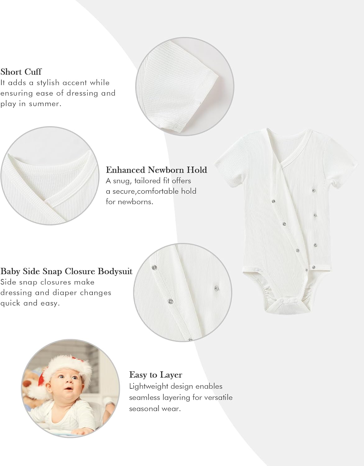 DEFAHN Viscose from Bamboo Baby Side Snap Bodysuit Kimono Onsies 3-Pack Long Short Sleeve Boy Girl Boys