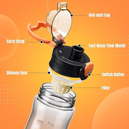 Miniatura 3 de Botella de agua deportiva, botellas de agua reutilizables de plástico de 27 onzas con medidas, botellas de agua para hombre, a prueba de fugas,