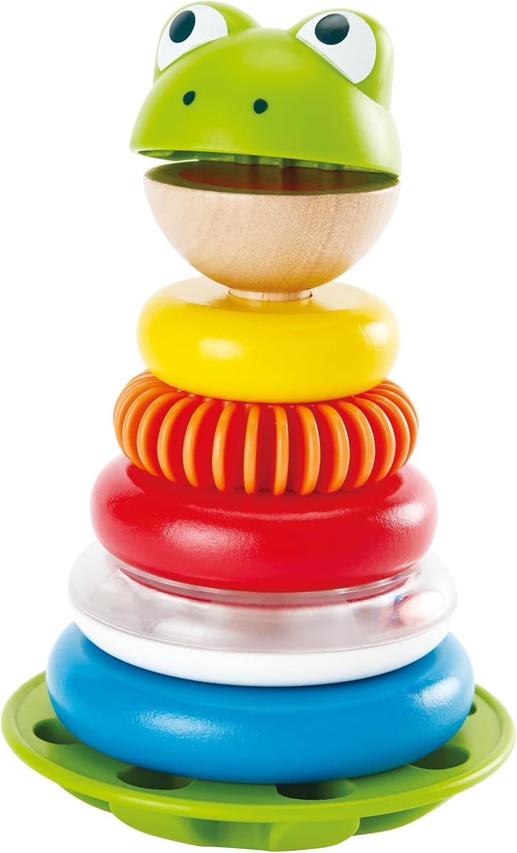 Mr. Frog Stacking Rings | Multicolor Wooden Ring Stacker Play Set, Educational Toy for Children