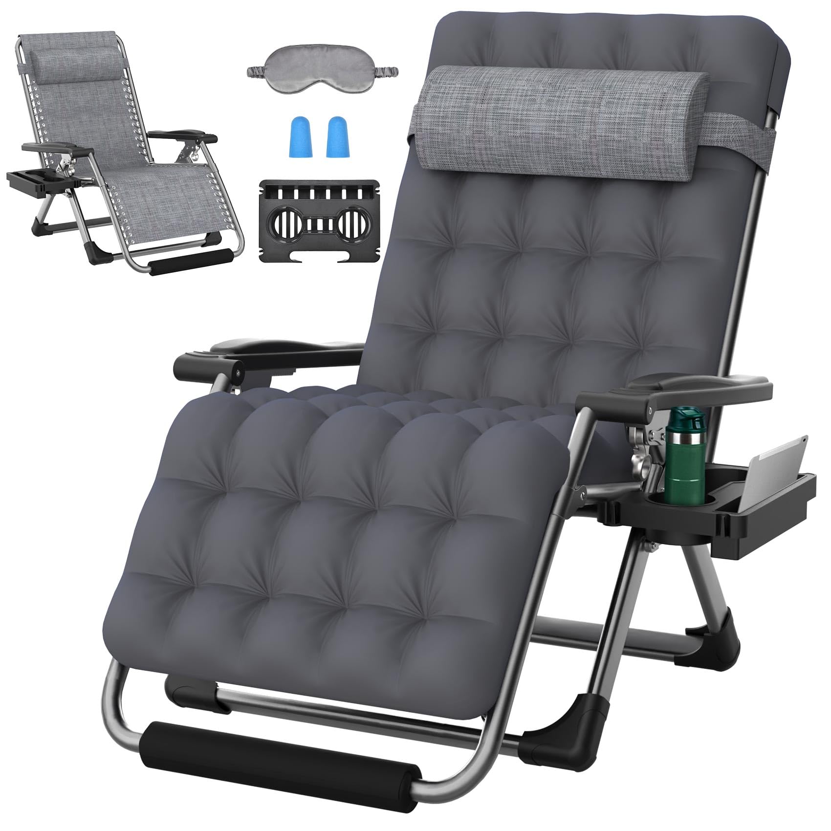 ZENPETIO Oversized Zero Gravity Chair, 33In XXL Zero Gravity Recliner Lounge Chair, Anti Gravity Chair for Indoor and Outdoor, Reclining Camping Chair for Lawn and Patio w/Cushion and Footrest, 500LBS