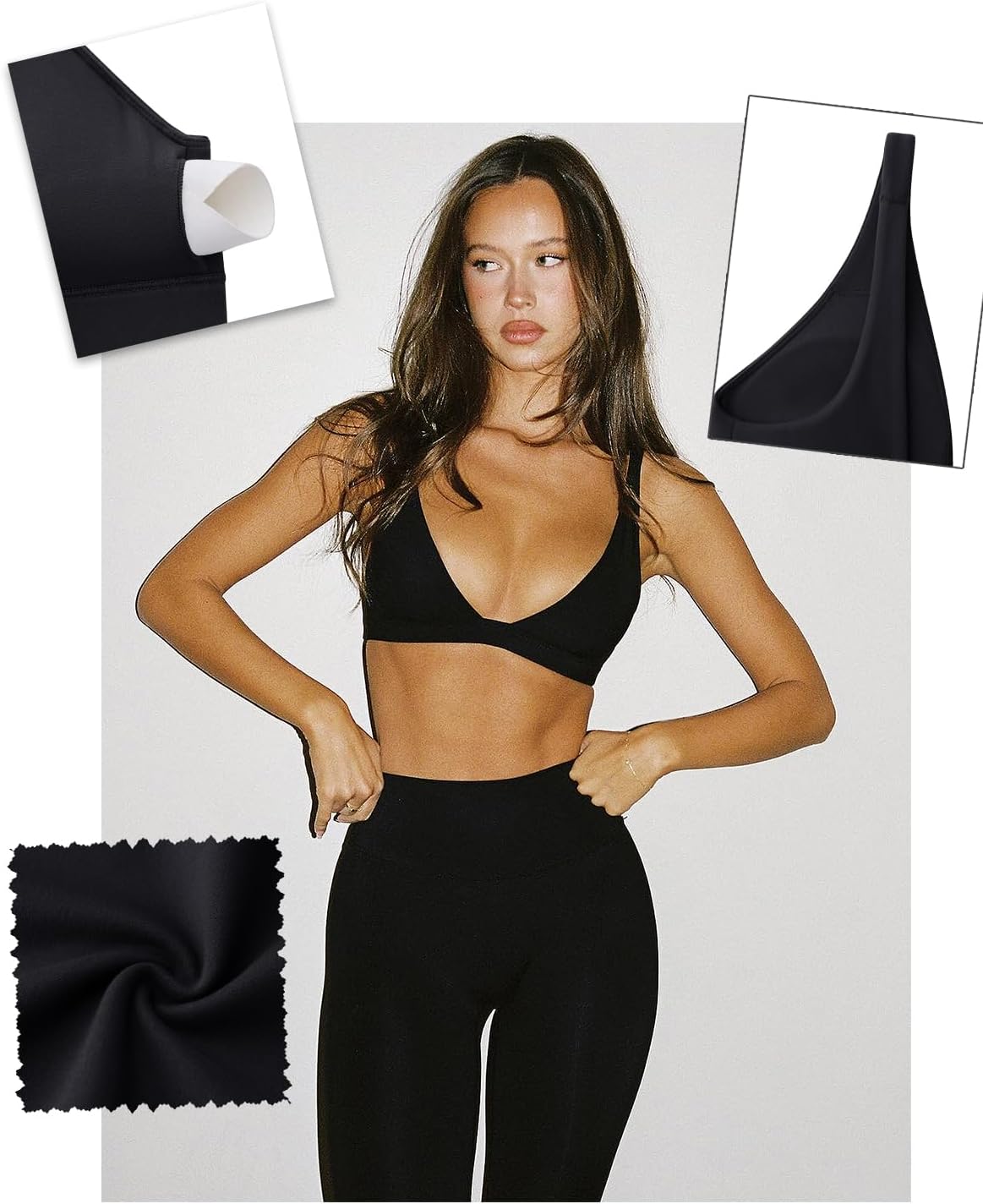 LASLULU Womens Deep V-Neck Sports Bra Padded Wireless U Back Workout Bra Low Impact Gym Workout Yoga Crop Tops - Image 6