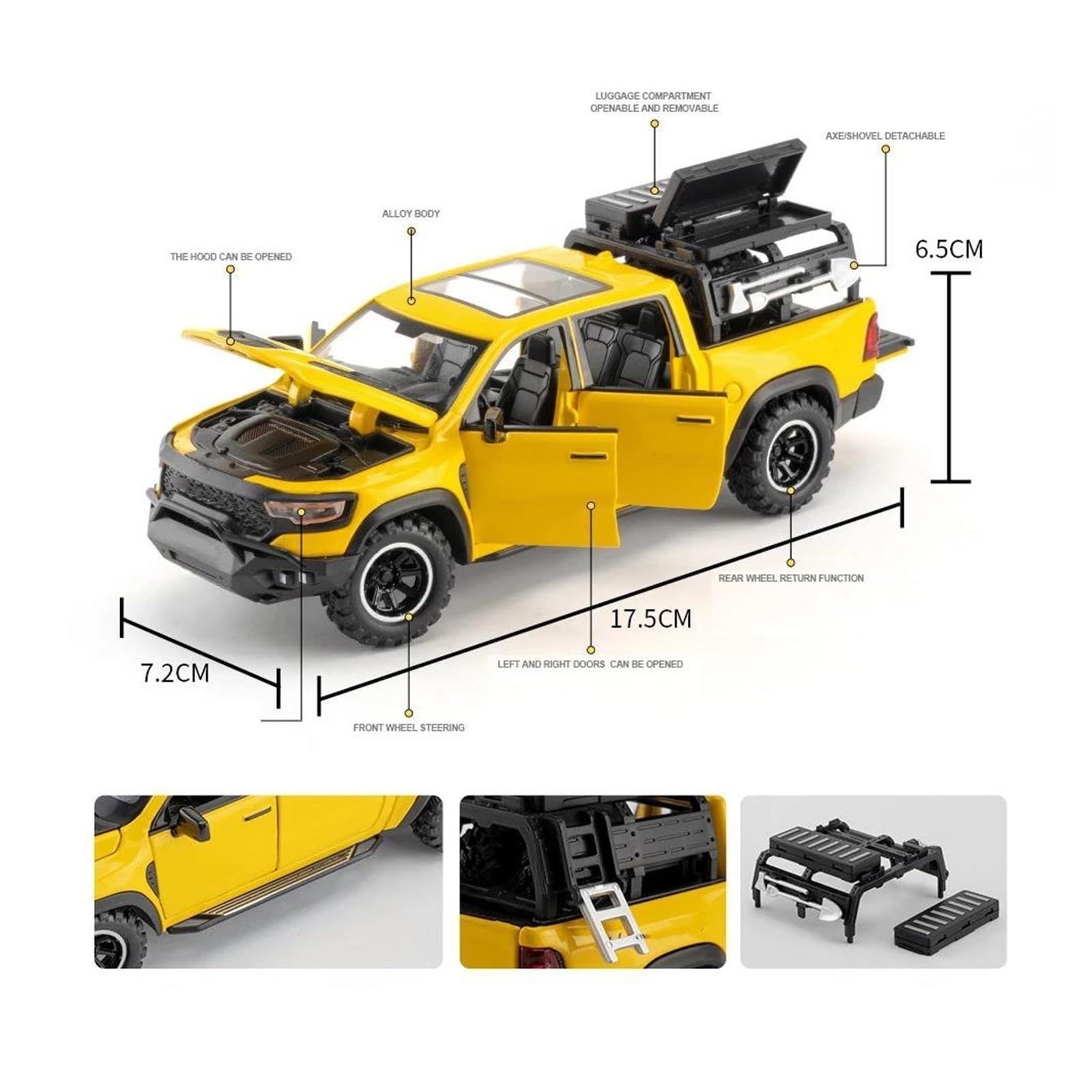 Modellino 1:32 Per Dodge Per RAM 1000 TRX Modellino In Metallo Pressofuso Per Auto Modello Di Auto(Giallo)