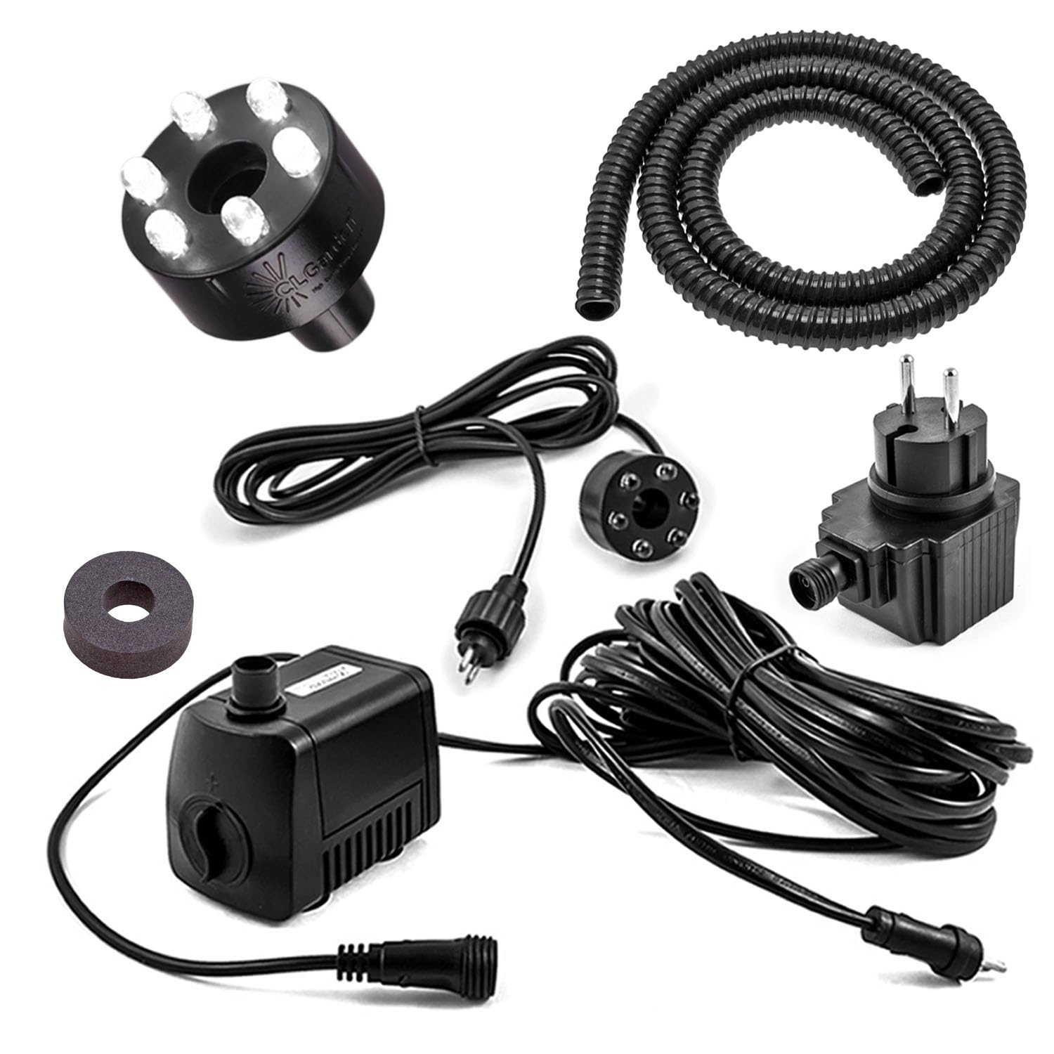 CLGarden Springbrunnenpumpe Set SP1-S mit LED Beleuchtung für Springbrunnen Garten Wasserspiel Zierbrunnen Quellstein Pumpe außen 12V AC 500 l/h