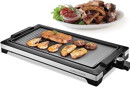 Parrilla y plancha 2 en 1, parrilla eléctrica para interiores sin humo, parrilla de barbacoa de calentamiento rápido de 1800 W, placa de cocción