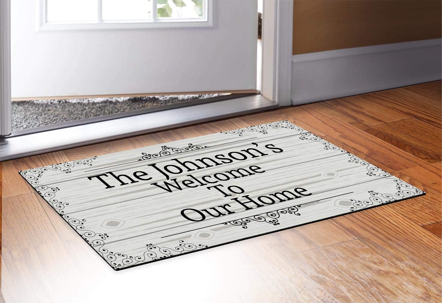 Custom Name Gifts 4 Lines Your Text Doormat Custom Mat Personalized Doormat Simulated Light Wood