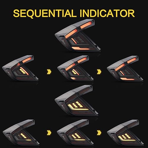 Miniatura 4 de VLAND Conjunto de luces traseras compatibles con Honda Civic HatchbackType R 2018-2022 (no para Coupe), lámpara trasera con animación dinámica DRL,