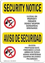 OSHA Security Notice Sign - Illegal Property Weapon Bilingual | Rigid Plastic Sign | Protect Your Business, Work Site, Warehouse & Shop Area | Made in The USA