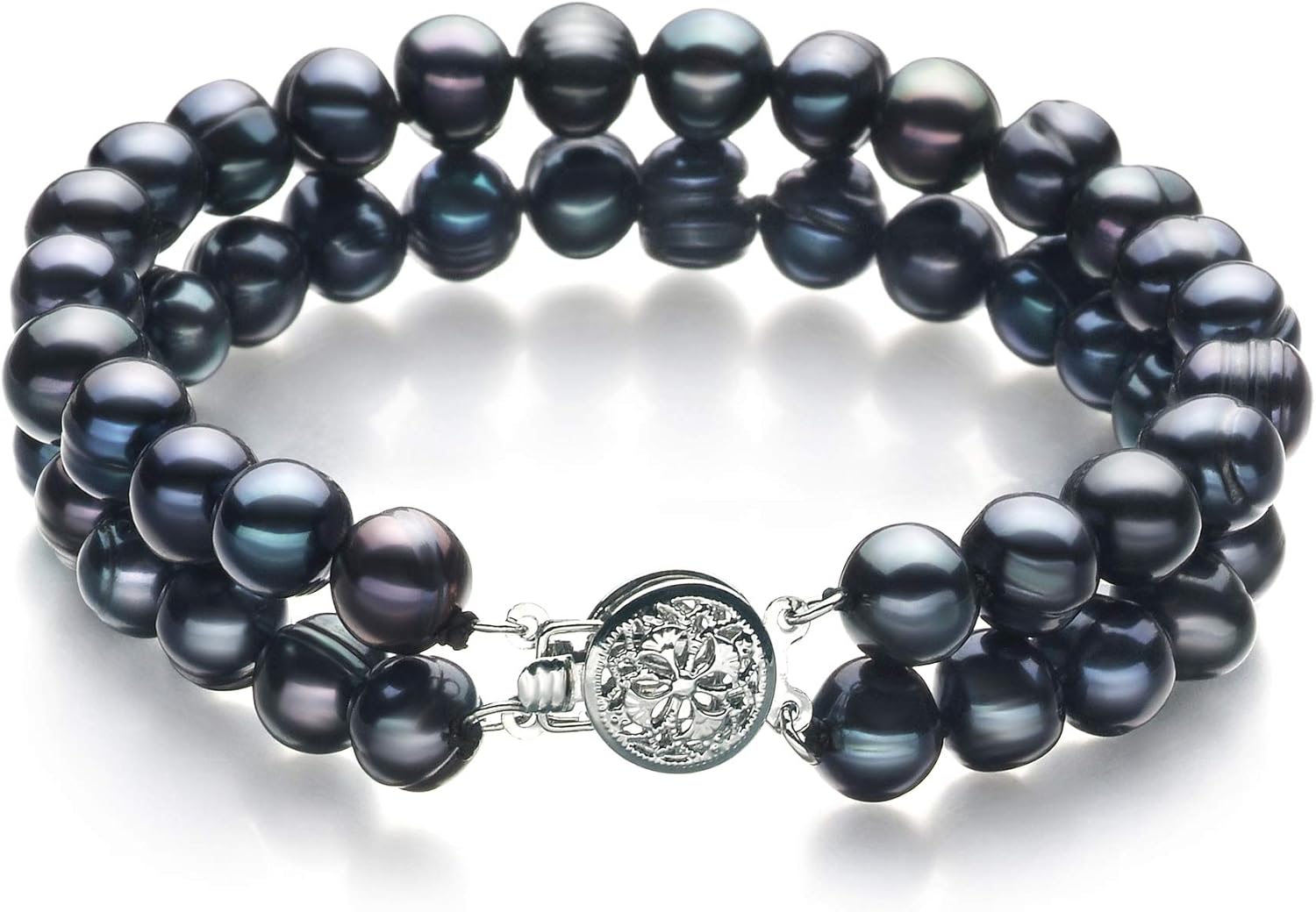 Lavinia Black 6-7mm Double Strand A Quality Freshwater 925 Sterling Silver Cultured Pearl Bracelet