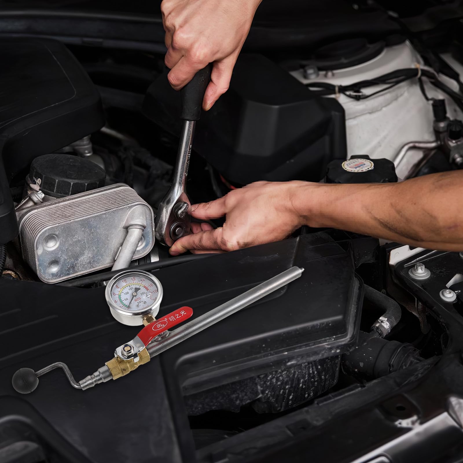COLLBATH Inflador de Manómetro de Presión para Neumáticos de Vehículos Grandes con Control de Precisión y Alta Durabilidad, Varilla Metálica para Mantenimiento Diario en Entornos