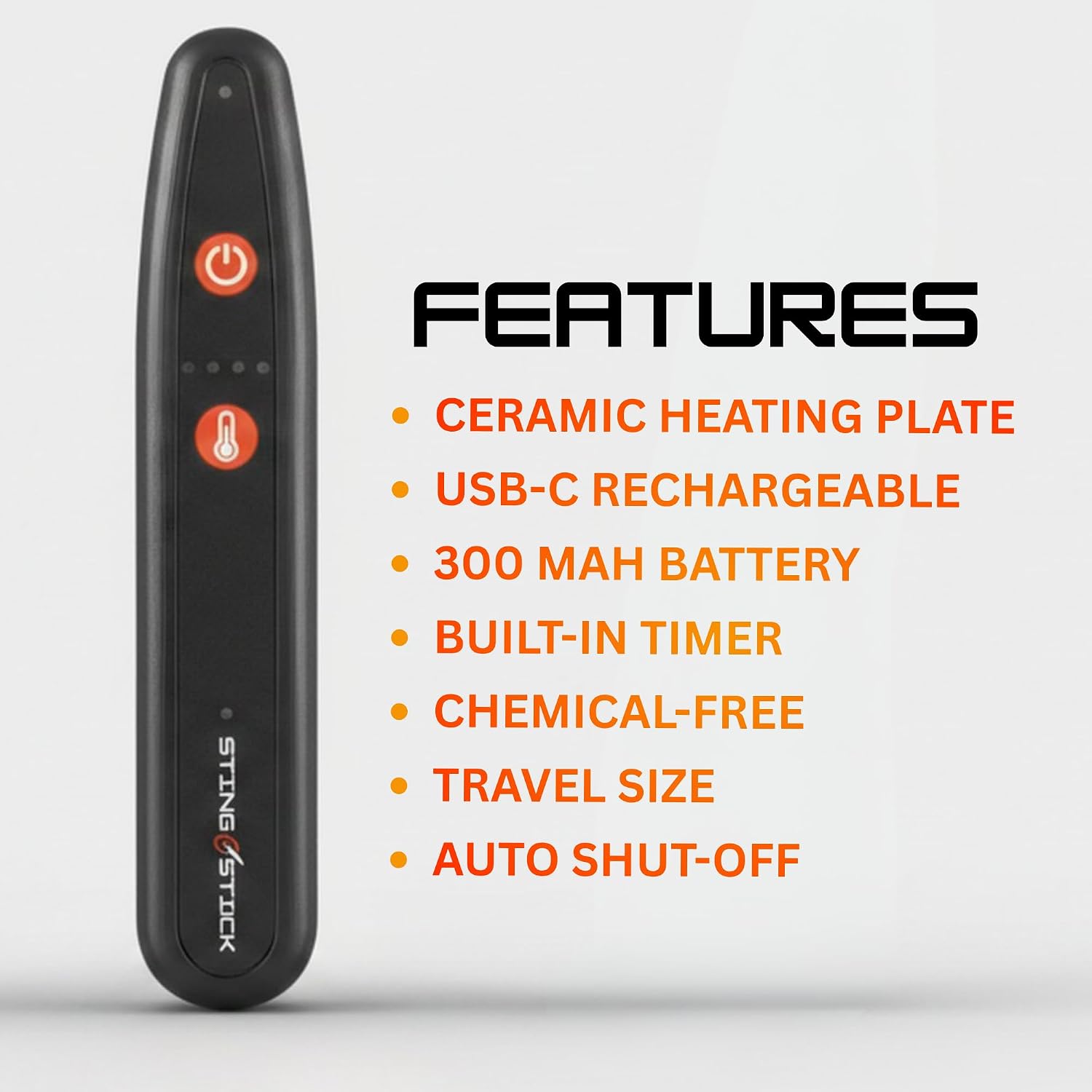 Panther Vision Sting Stick Ceramic Bug Bite Relief Device Chemical-Free Heat Therapy USB-C Rechargeable 4 Adjustable Intensities